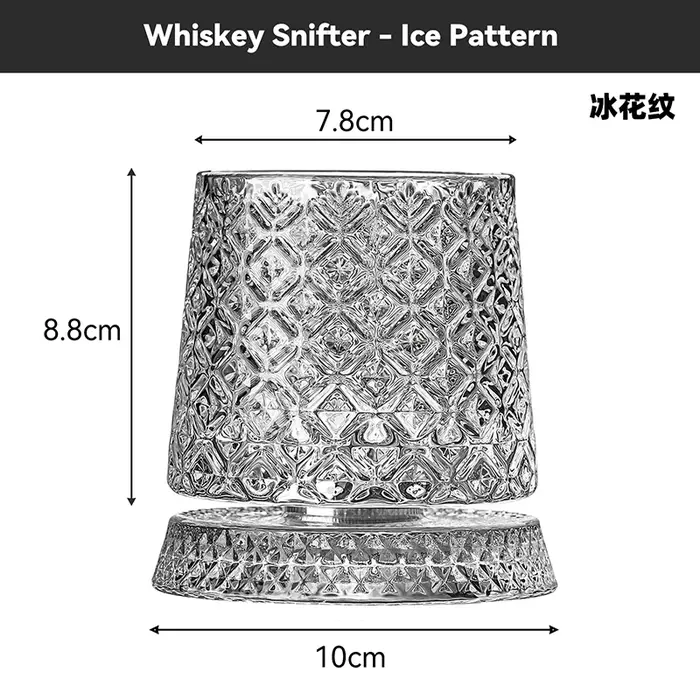 1 verre à whisky rotatif avec base en verre, rotation à 360 degrés, verre à rhum en cristal pour coc