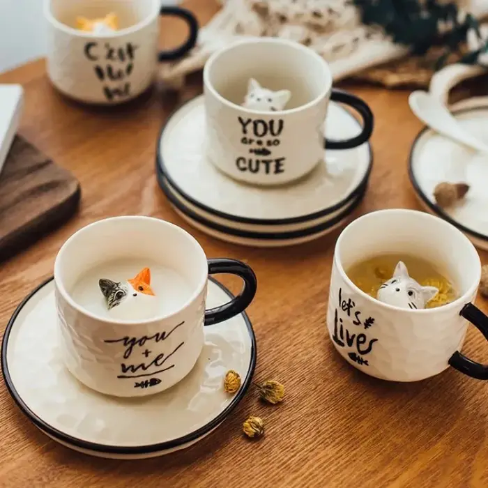 Tasse à café en céramique chat mignon de dessin animé moderne