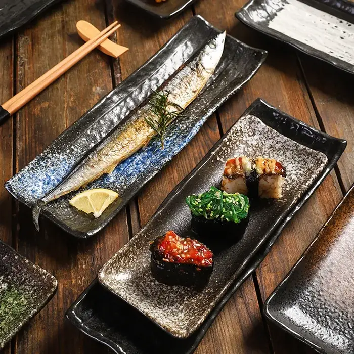 Assiette Japonaise Longue Carrée en Céramique