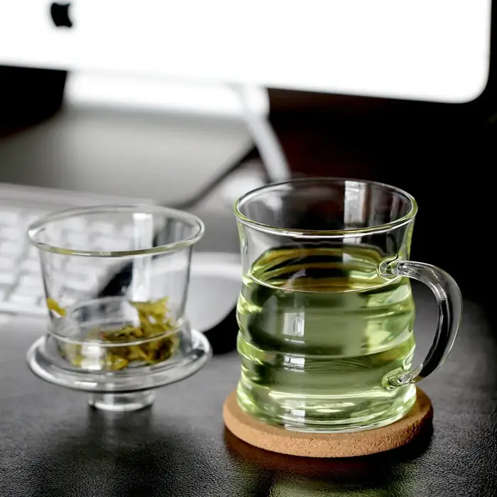 Tasses à thé domestiques en verre transparent épais, Design en bambou, service à thé de bureau haut de gamme, résistance aux hautes températures pour poêle, filtre à thé