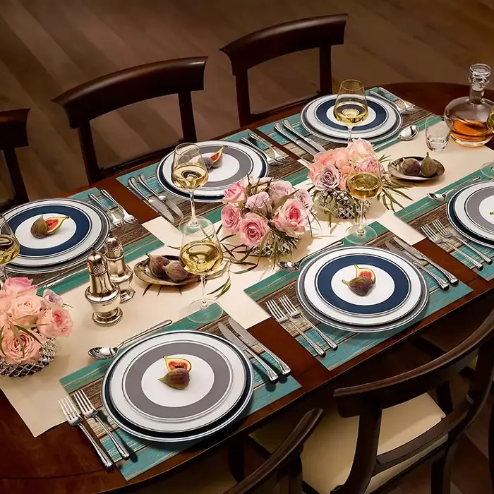 Set de 4 napperons en bois de grange rustique rétro, linge de bergame, décoration de table pour cuisine et table à manger