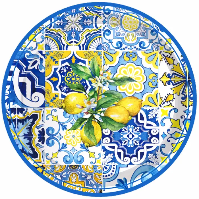 Ensemble de vaisselle jetable en porcelaine bleue et blanche