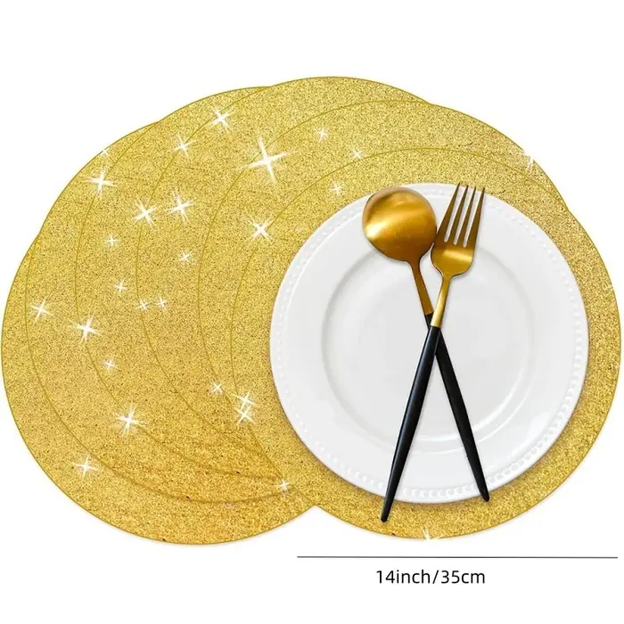 10 pièces de sets de table ronds jetables en papier doré pailleté de 35 cm pour la décoration