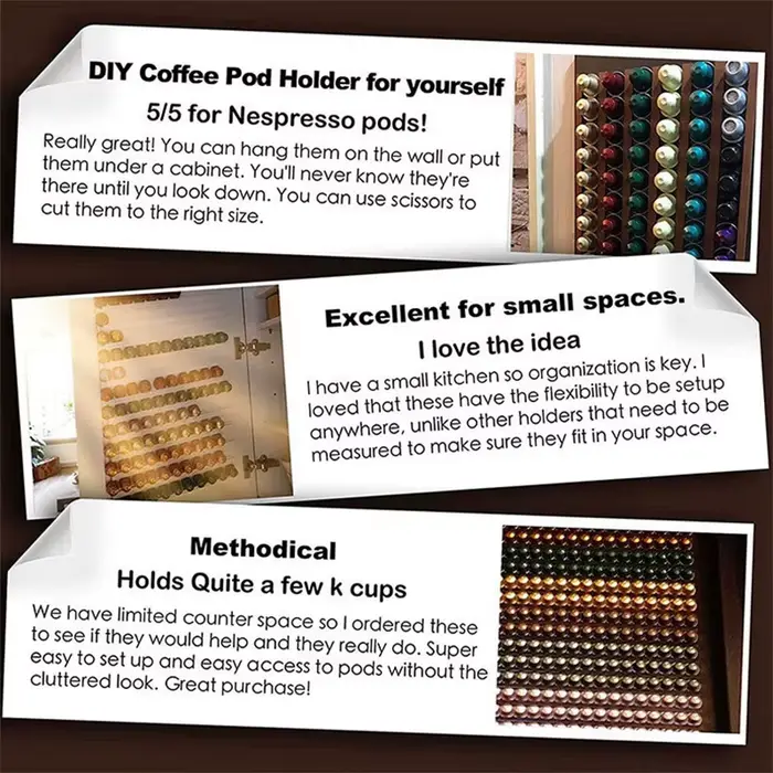 Bandes de rangement pour dosettes de café