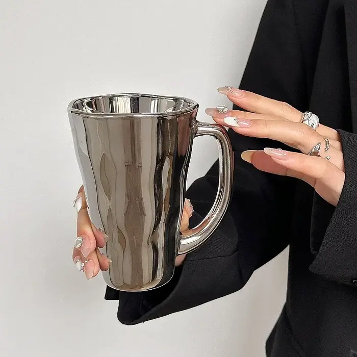 Mug en argent créatif avec poignée, tasse à lait, tasse à café, moderne, simple, universel, gobelets