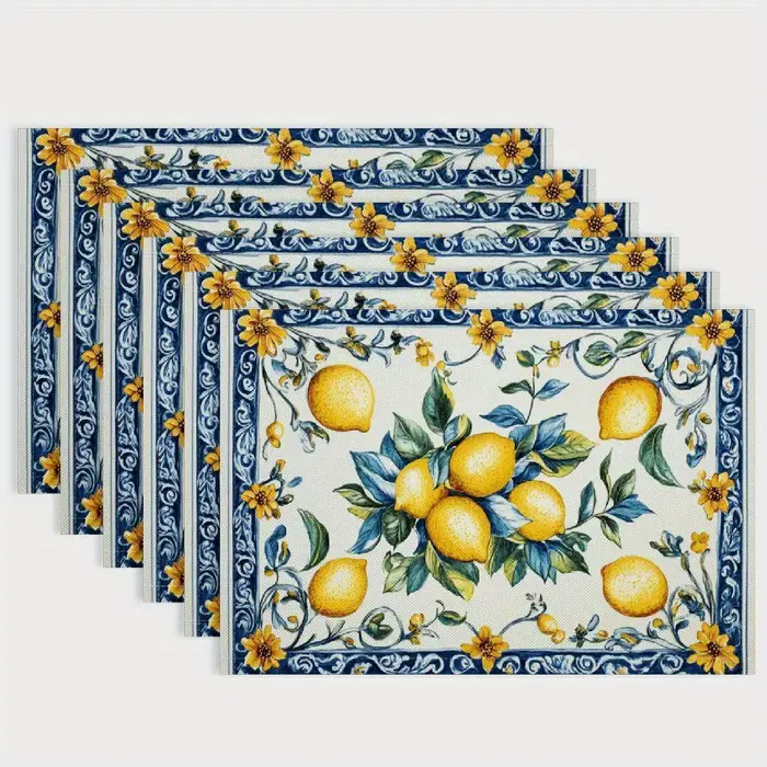 Napperons italiens au citron – Design citron jaune vif sur bleu et blanc