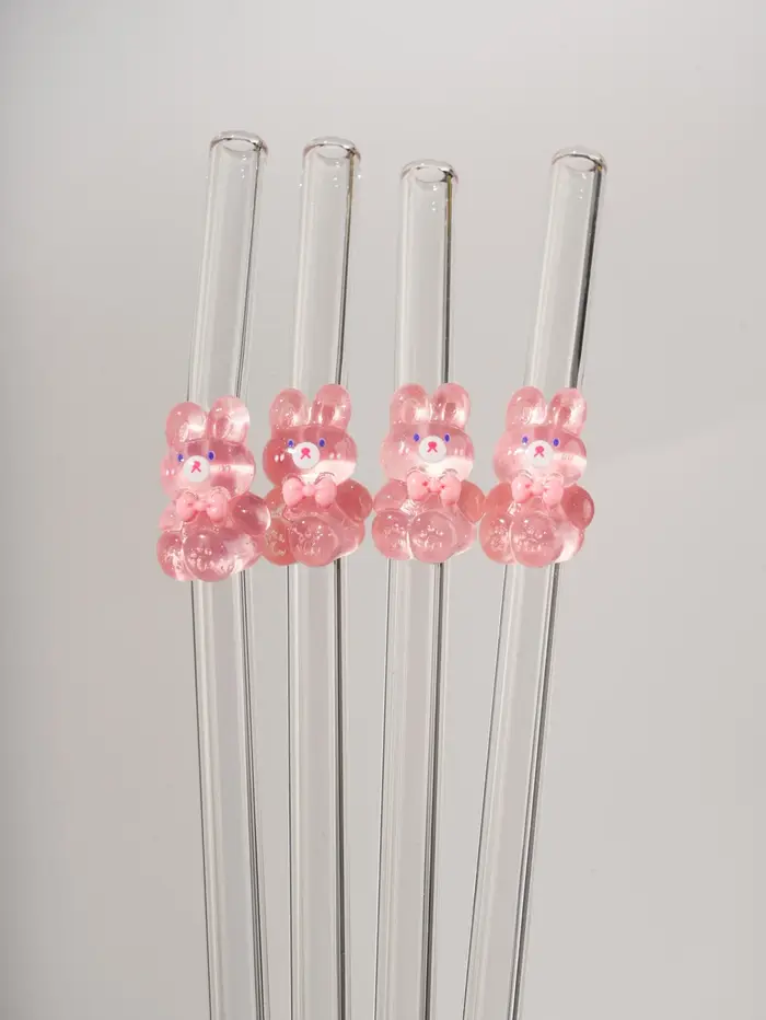 1/2/5 pailles en verre rose en forme de lapin