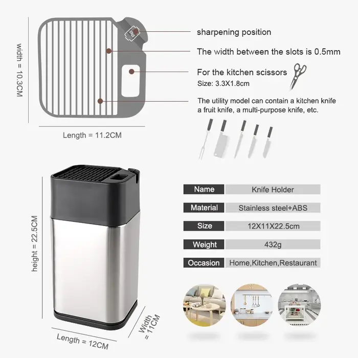 XITUO – porte-couteau sur pied multifonction en acier inoxydable, pour couteaux de cuisine, avec bor