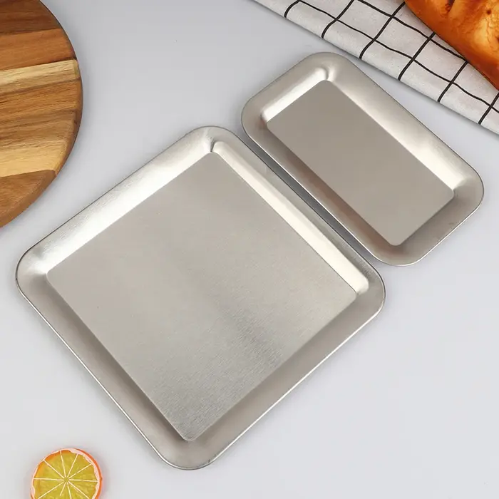 Plateau de service rectangulaire de luxe en acier inoxydable pour café