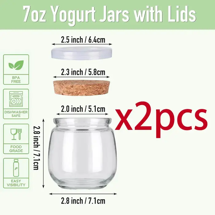 Pots de yaourt en verre de 7oz avec couvercles en liège et couvercles en PE, pots de bougies, petits