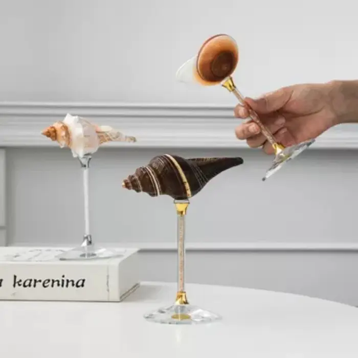Verre à vin à tige haute conque artistique, Design de coquillage élégant, verres de luxe tendance pour Occasions spéciales