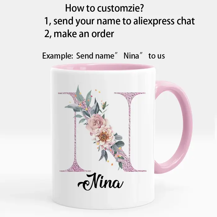 Tasse à café florale personnalisée avec nom