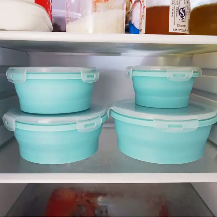 Boîte à déjeuner pliante ronde en Silicone, bol pliant pour micro-ondes, récipient alimentaire pliab