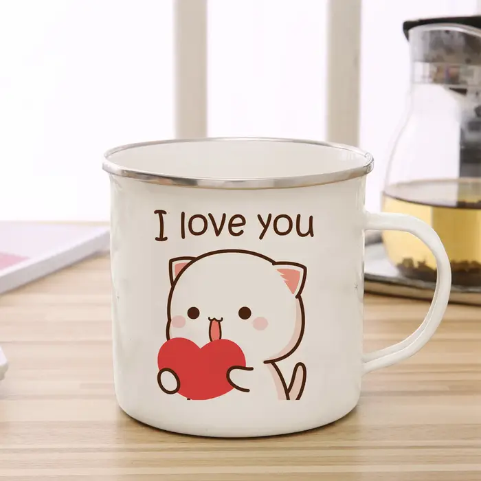 Tasse créative en émail chat pêche et Goma