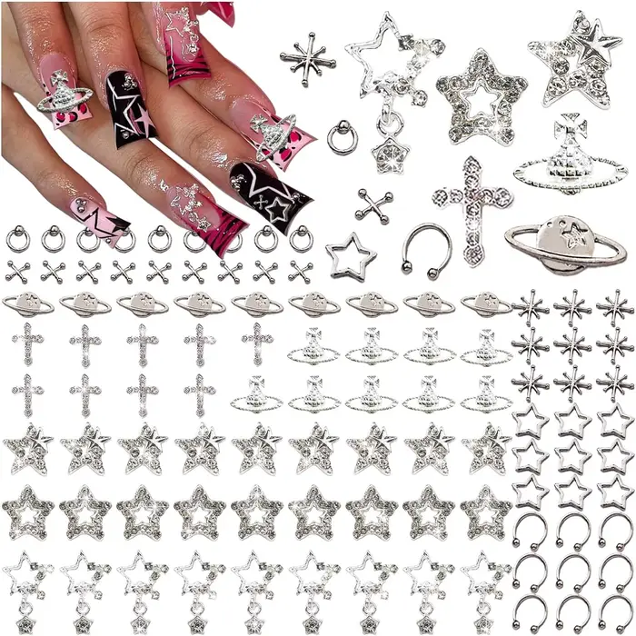 Breloques pour ongles en forme d'étoile, 110 pièces, décoration pour Nail Art en alliage, étoile arg