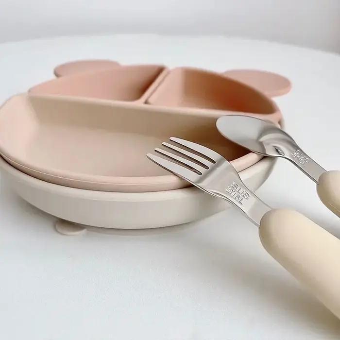 Ensemble de Couverts en Silicone et Acier Inoxydable pour Bébé