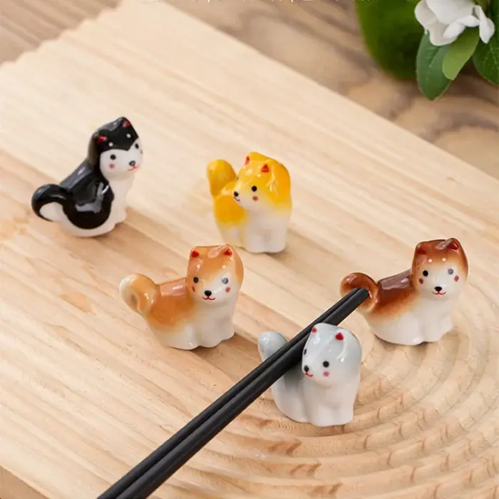 Porte-baguettes japonais Shiba Inu (1-3 pièces) – Série animale – Ornements décoratifs de table en céramique – Repose-cuillère pour la maison et la cuisine – Adorables figurines de thé