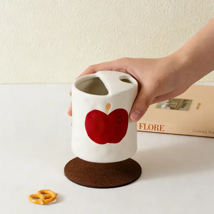 Tasse à café en céramique créative à rayures motif pomme