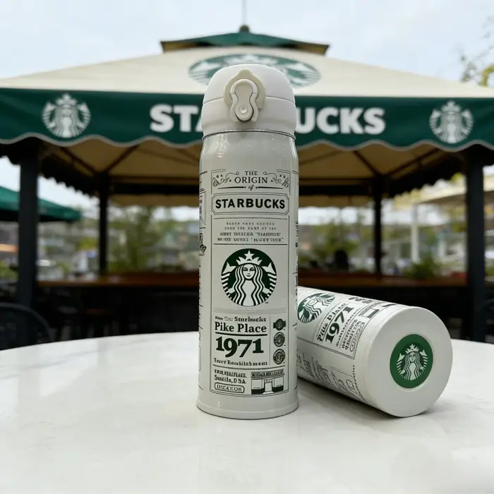 Starbucks 1971 Tasse thermique rétro en acier inoxydable noir et blanc