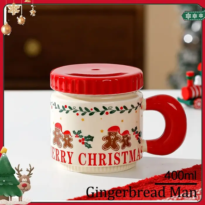 Tasse de Noël en céramique personnalisée avec couvercle, verres à café standardisés, bonhomme en pai