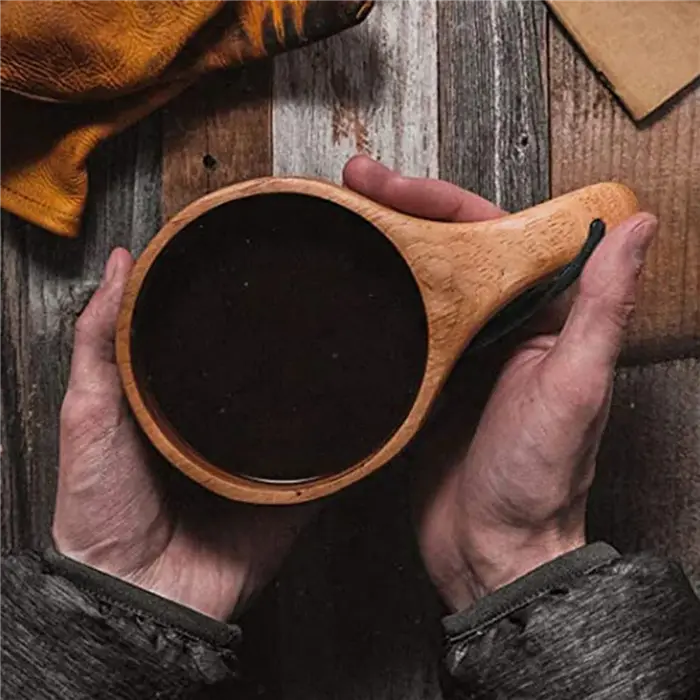 4PC Style nordique tasses en bois faites à la main finlandais traditionnel extérieur 200Ml