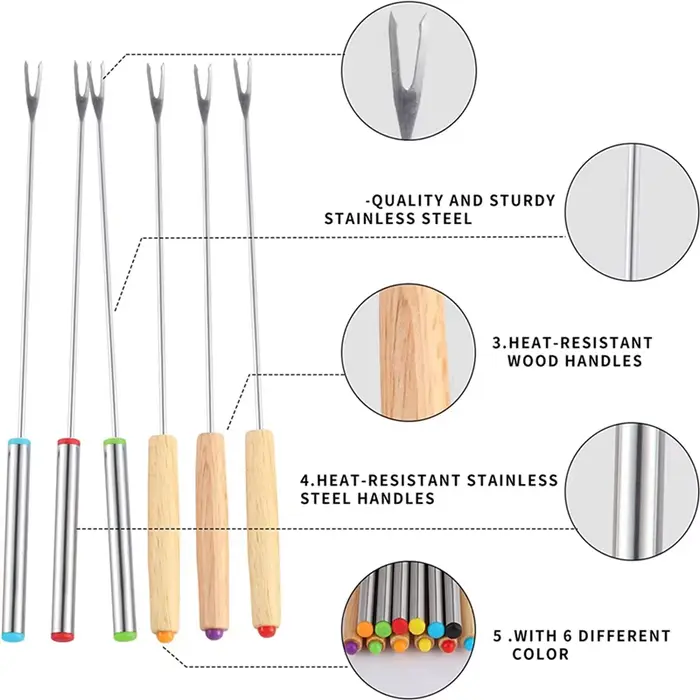 Paquet de 8 fourchettes à Fondue en acier inoxydable