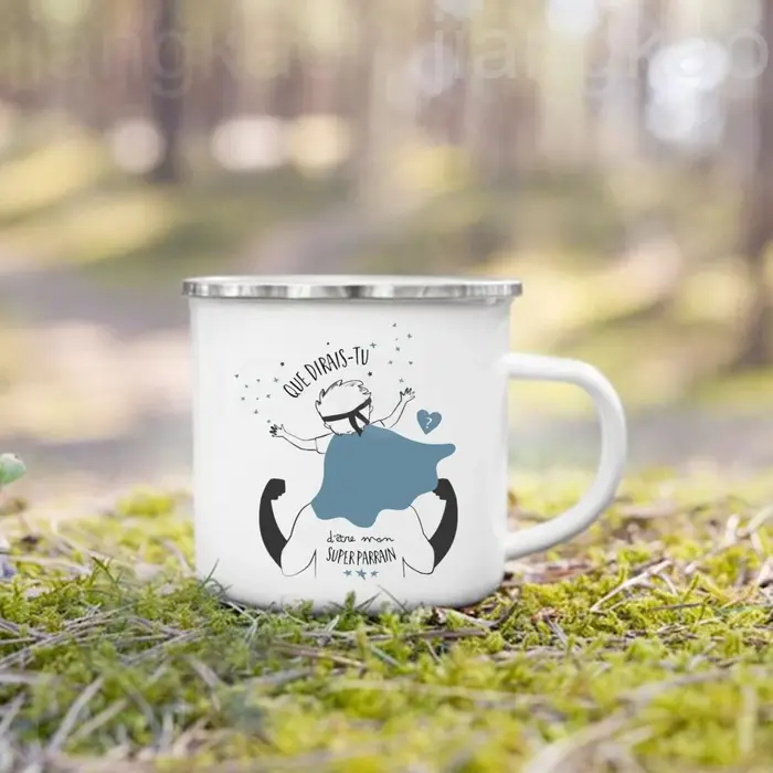 Tasse à café en émail imprimé perroin marraine français