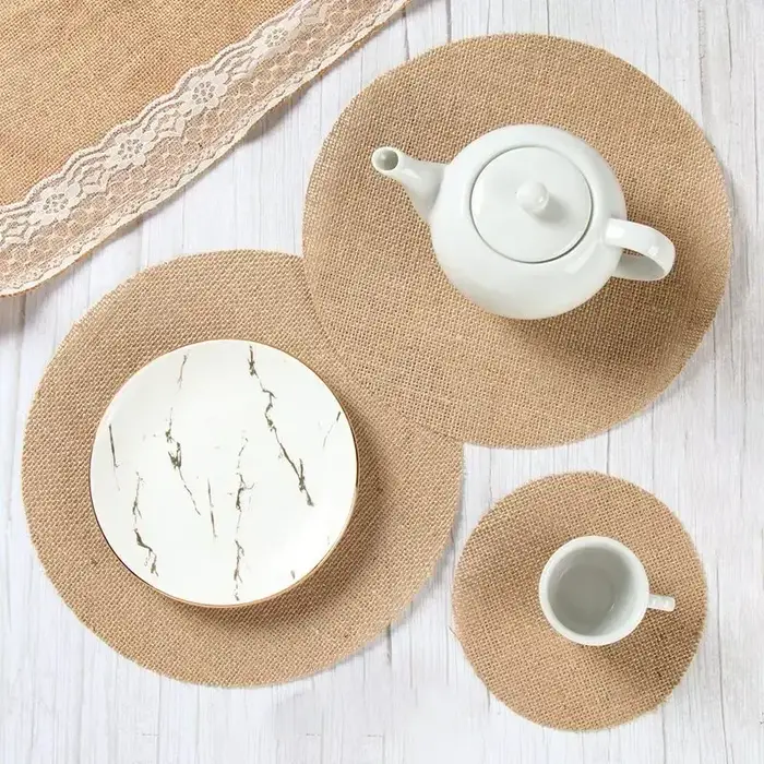 Napperon rond en toile de Jute et lin