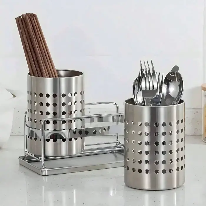 Boîte de rangement pour baguettes en acier inoxydable cylindrique