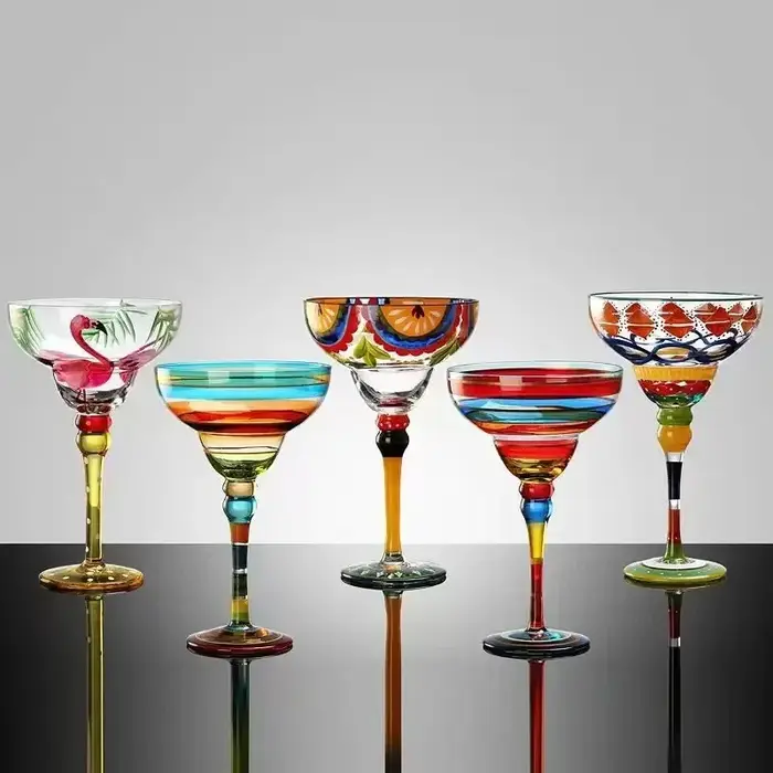 Ensemble de verres à Cocktail Margarita et Champagne colorés faits à la main