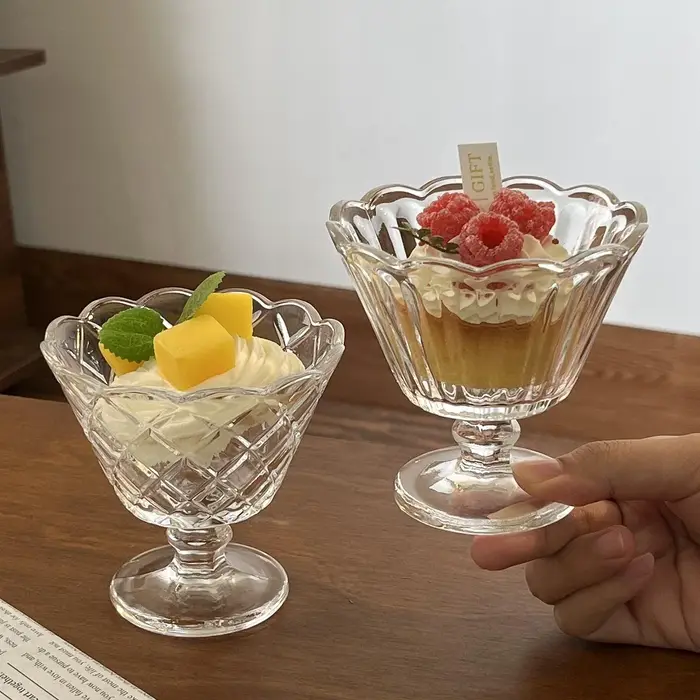 Gobelets en verre vintage en dentelle – Tasses à café et bols à desserts – pour glace