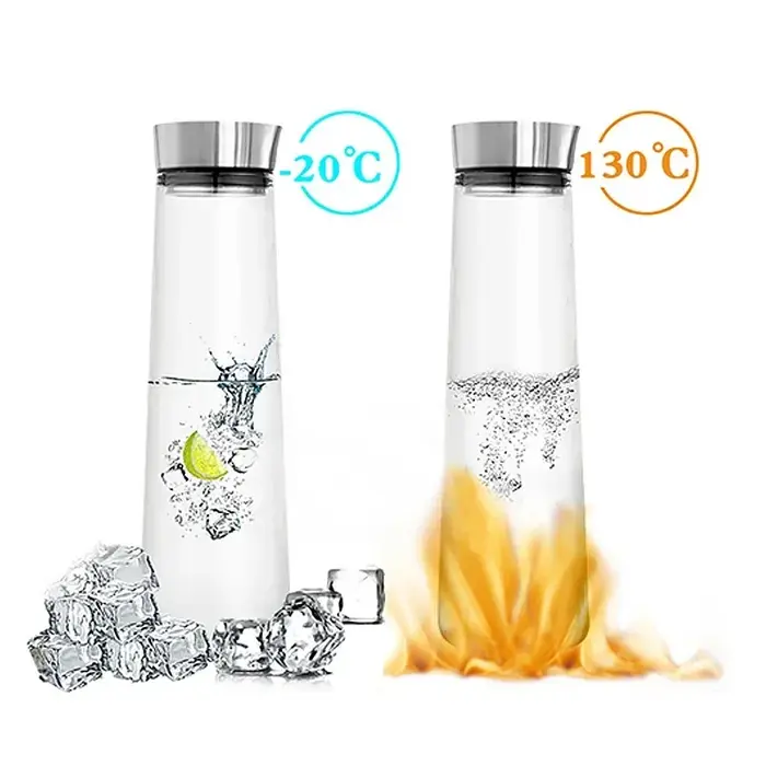 Grande bouteille d'eau en verre épaissie avec couvercle en acier inoxydable