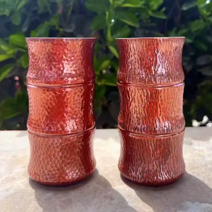 Tasse à café en cuivre pur fabriquée à la main en forme de bambou