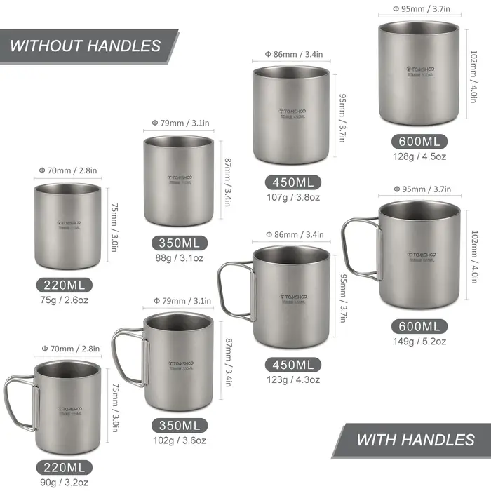 TOMSHOO Tasse à eau en titane à double paroi