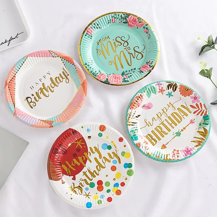 Assiettes rondes en papier jetables multicolores de 7 pouces
