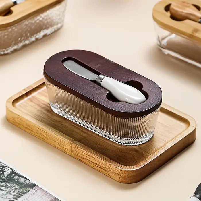 Porte-beurre en verre avec couvercle et couteau à beurre
