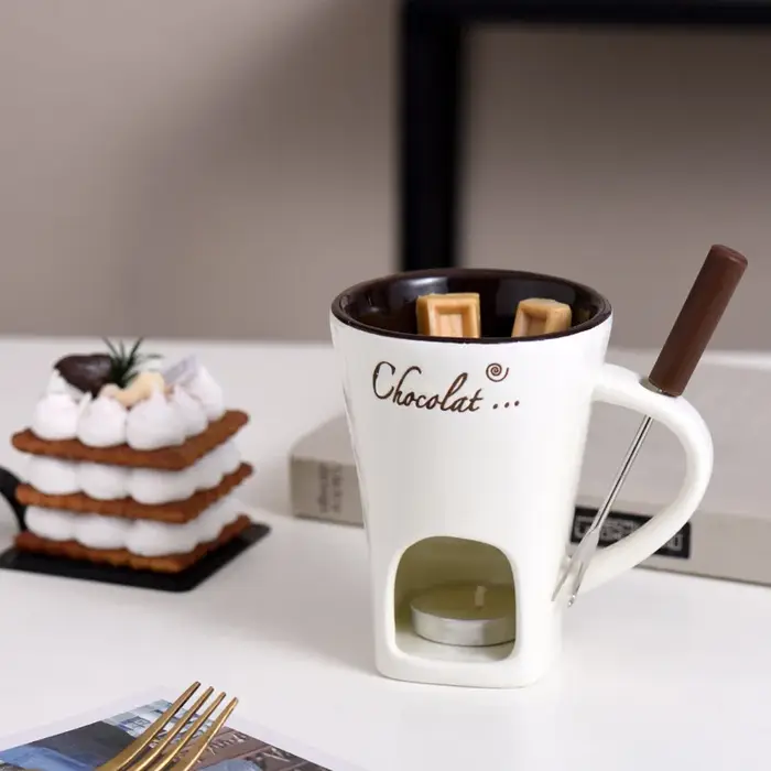 Tasse à café en céramique avec fourchette, tasse à bougie européenne, tasse à fromage fondante, tass