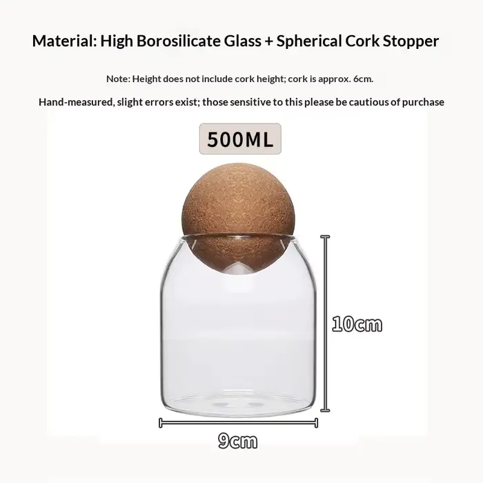 Pot de rangement en verre, bocal hermétique avec bouchon en liège, pot de rangement sphérique pour u