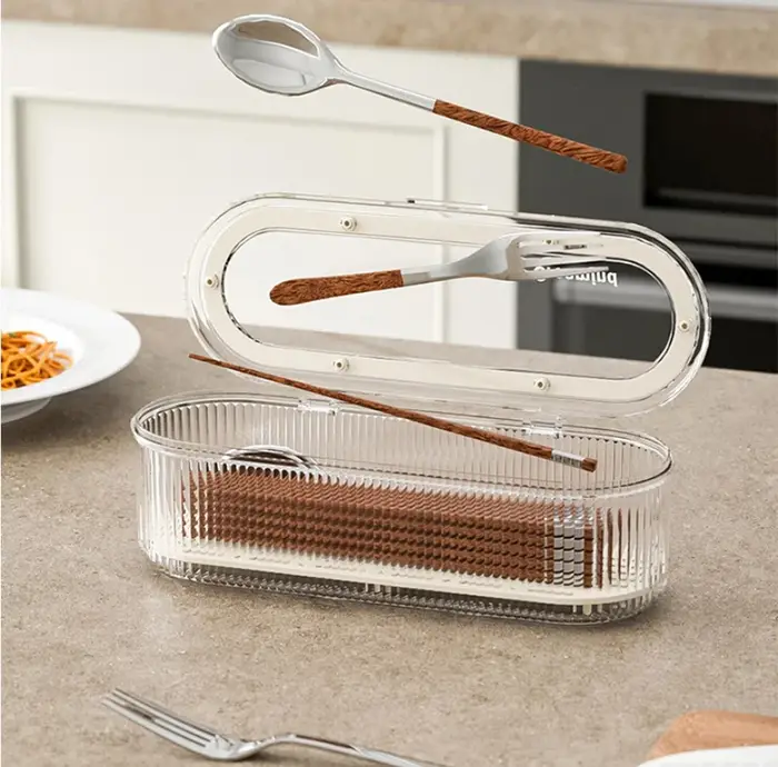 Boîte de rangement pour couverts avec couvercle
