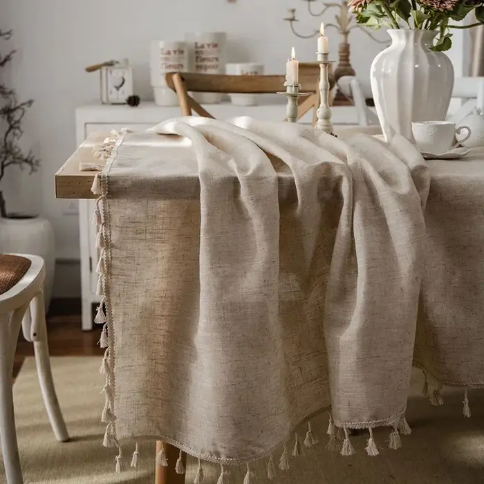 Nappe rectangulaire beige couverture de Table avec gland décoration