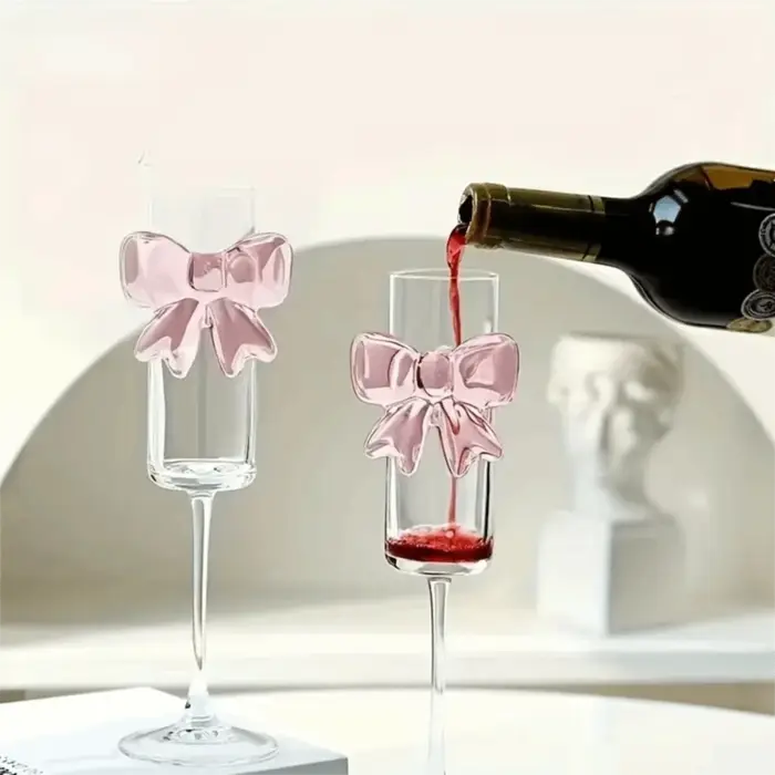 Verre à Champagne avec nœud rose clair