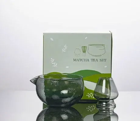 Ensemble de thé matcha japonais en verre martelé de 500 ml avec bec verseur et bol à thé