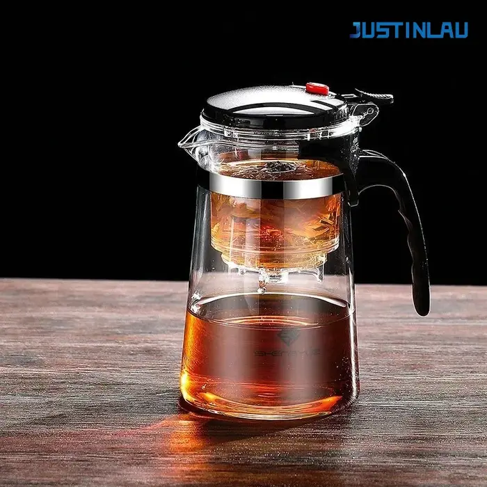 Théière en verre borosilicate JUSTINLAU 500ml-1800ml avec infuseur à thé et compartiment à thé