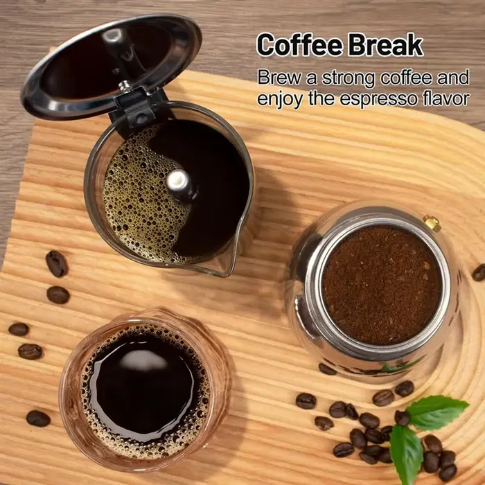 ABJI-Machine à café italienne en acier inoxydable Moka Pot 9 tasses verre clair cuisinière cafetière