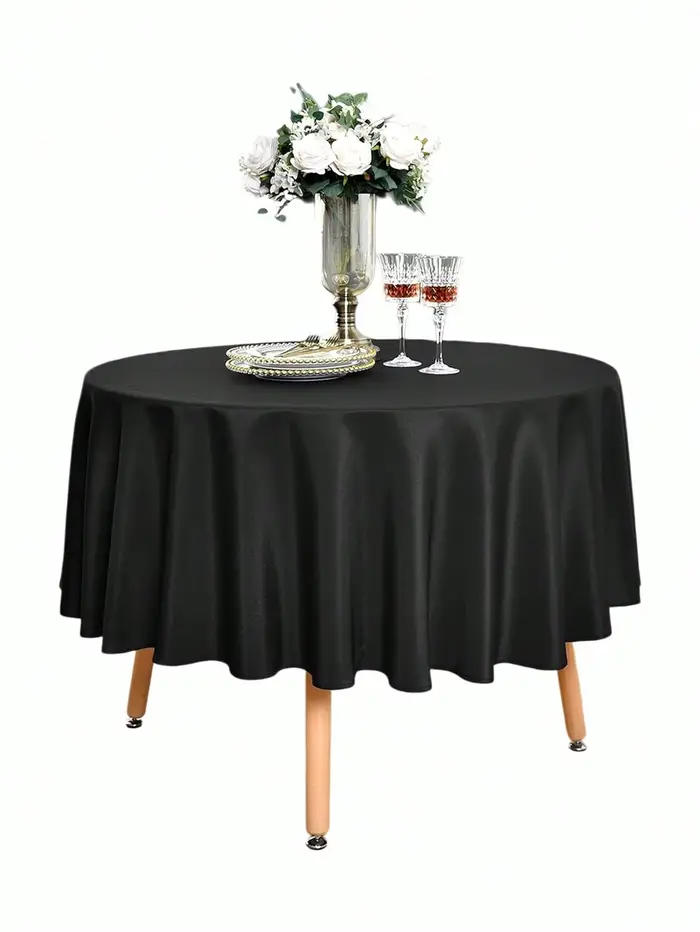 Nappe blanche, style moderne, polyester, ronde, résistante aux taches, infroissable, lavable, cuisin
