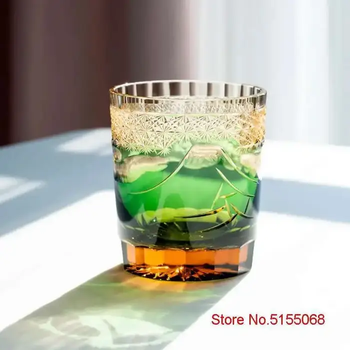 Gravure à la main japon mont Fuji Edo Kiriko verre à whisky ambre cristal verres à vin gobelet