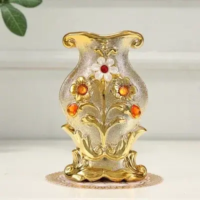 Vase à fleurs en porcelaine givrée dorée