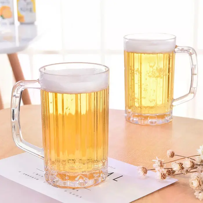 Mug à bière transparent 500 ml en plastique incassable – Idéal pour le petit-déjeuner
