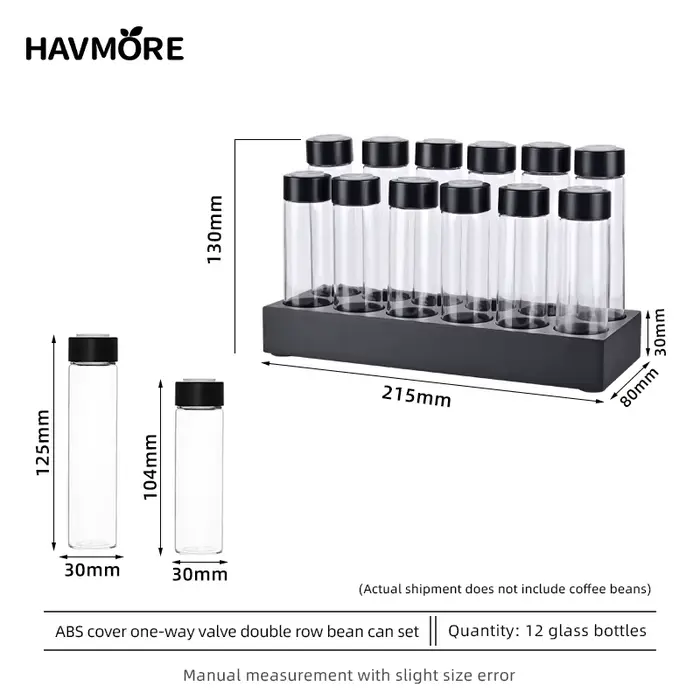 Conteneurs de stockage de grains de café en verre scellé hermétique, 12 Tubes, Valve d'arôme à dose 
