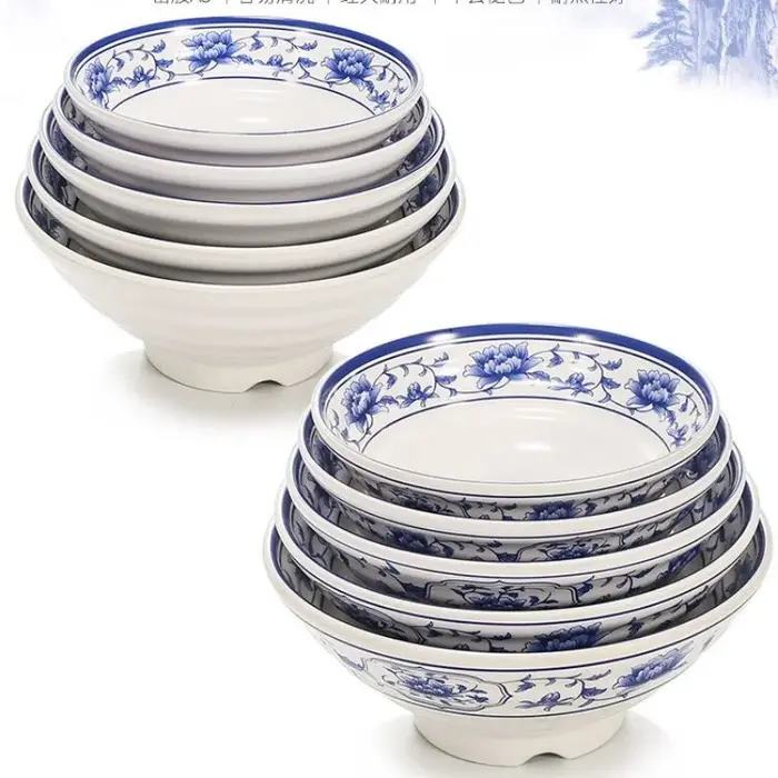 Filles en plastique bleu et blanc en porcelaine de mélamine